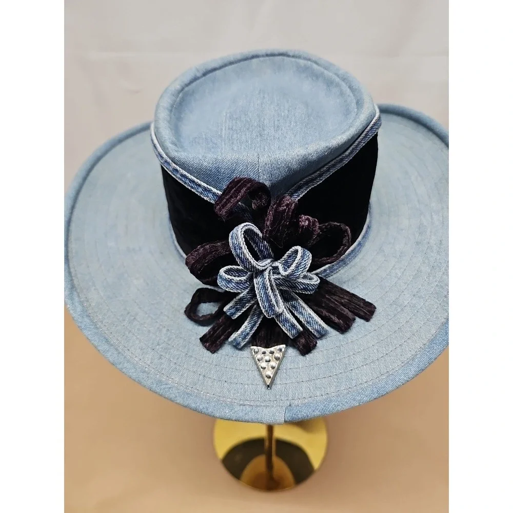 Simply Barbara Women Blue Cowboy Western Cotton Blend Usa Beyonce Outdoor Hat |M